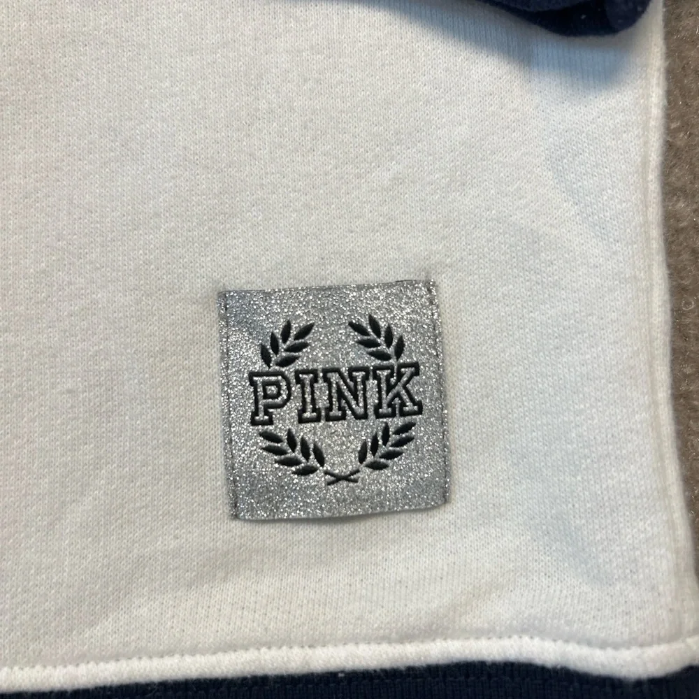 PINK Victoria's Secret White and Navy Crewneck Sweater